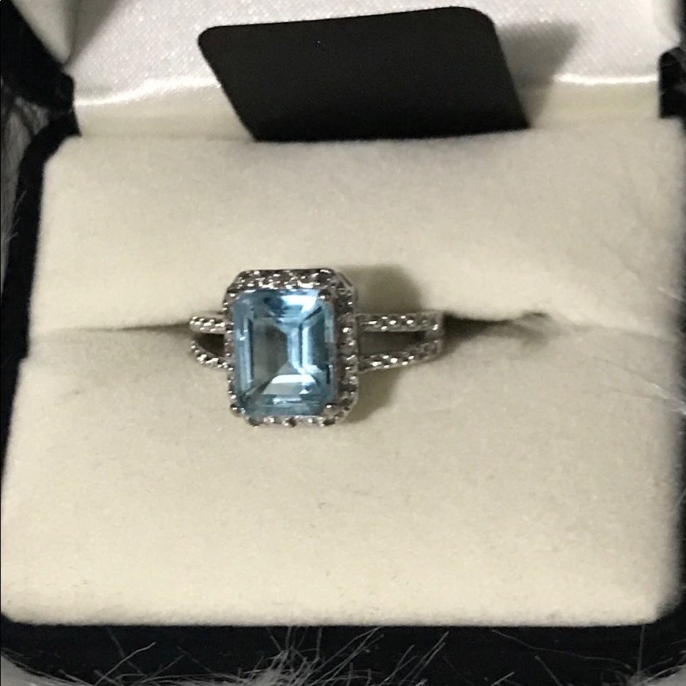 Sterling Silver Blue and White Topaz Halo Ring